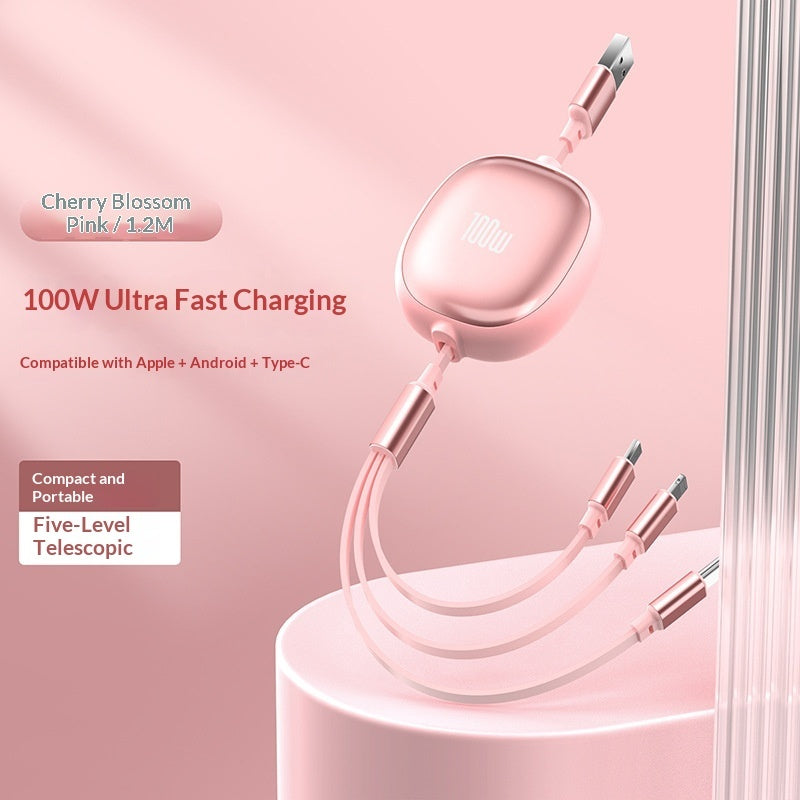 Solid Color Minimalist Metal Retractable 3-in-1 Fast Charging Data Cable