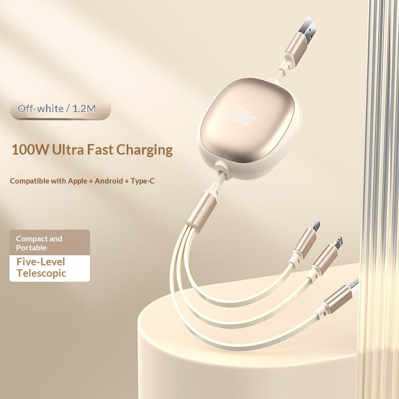 Solid Color Minimalist Metal Retractable 3-in-1 Fast Charging Data Cable