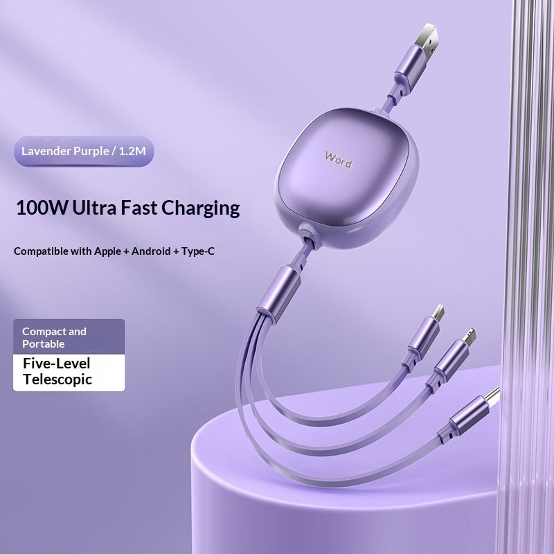 Solid Color Minimalist Metal Retractable 3-in-1 Fast Charging Data Cable