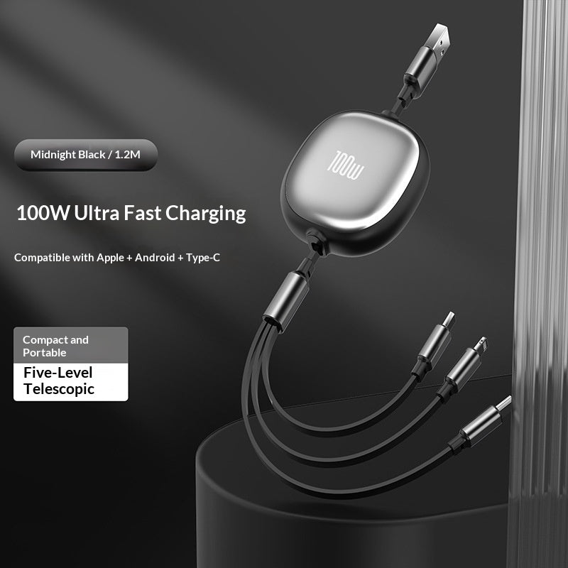 Solid Color Minimalist Metal Retractable 3-in-1 Fast Charging Data Cable