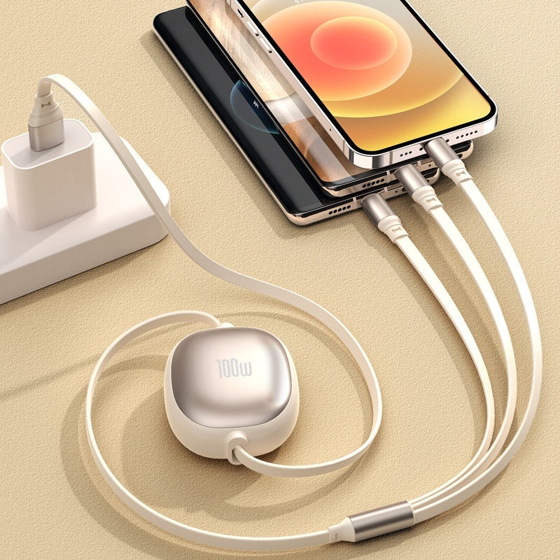 Solid Color Minimalist Metal Retractable 3-in-1 Fast Charging Data Cable
